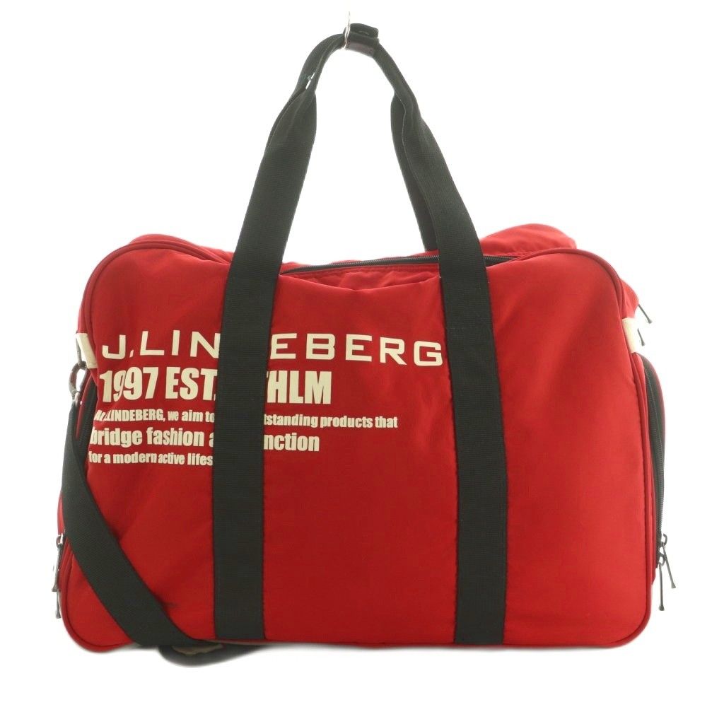 【極美品】J.LINDEBERG 2WAYボストンバッグ 赤 シューズポケット付 ジェイリンドバーグ J.LINDEBERG 2way ボストンバッグ ショルダー
