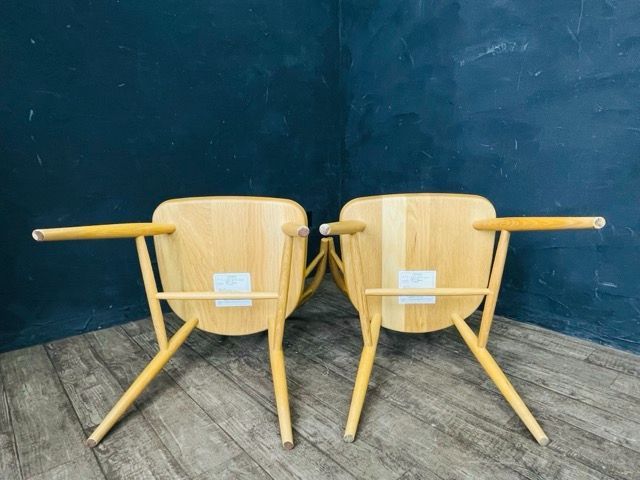 送料無慮 廃盤 無印良品 オーク材 アームチェア 丸脚 2脚セット MUJI