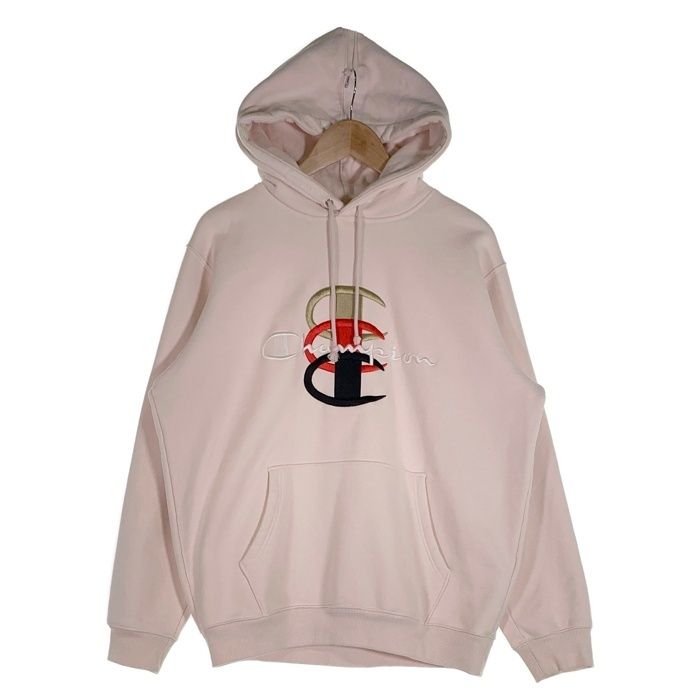 Supreme シュプリーム 17AW Champion チャンピオン Stacked C Hooded Sweatshirt プルオーバースウェットパーカー ピンク Size L