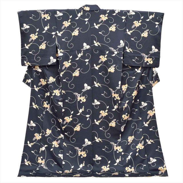 ☆専用☆美品 小紋 墨流し 鉄紺色 身丈170.0cm 裄丈69.0cm 袷 美品
