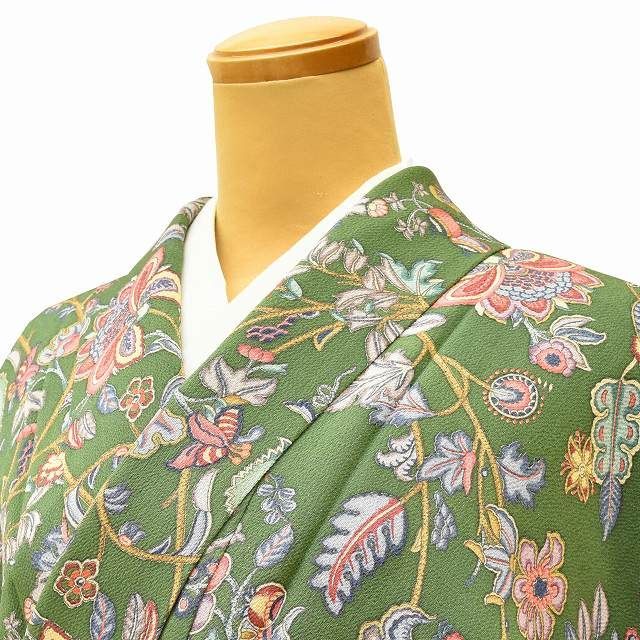 小紋フルセット　着物　正絹　トールサイズ　ちりめん　緑　鈴　G2 楽天市場】(色無地袷着物) 洗える着物 袷 着物 単品 レディース 女性