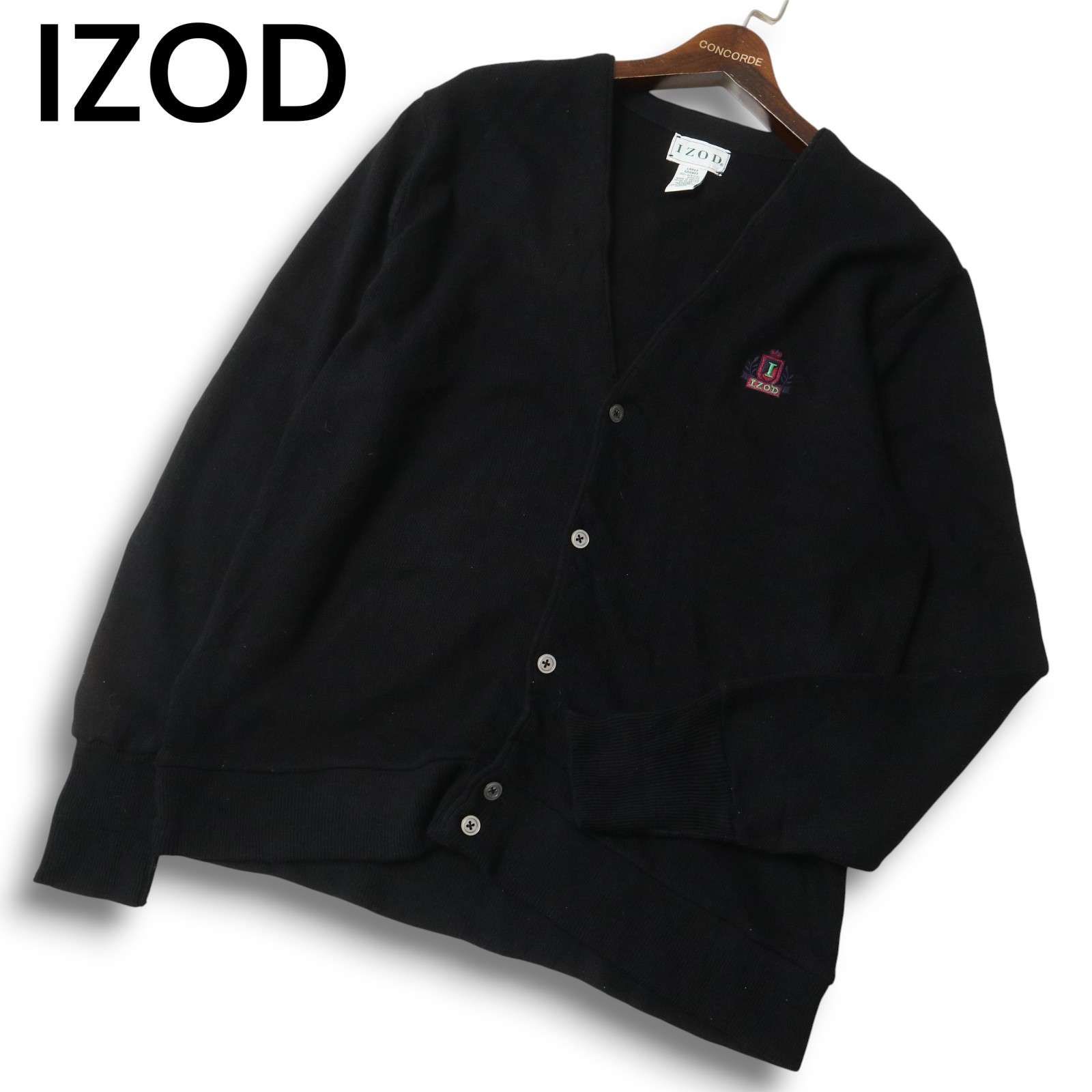 IZOD アイゾッド 秋冬 ロゴ刺繍 メキシコ製 ニット カーディガン Sz.L メンズ 黒