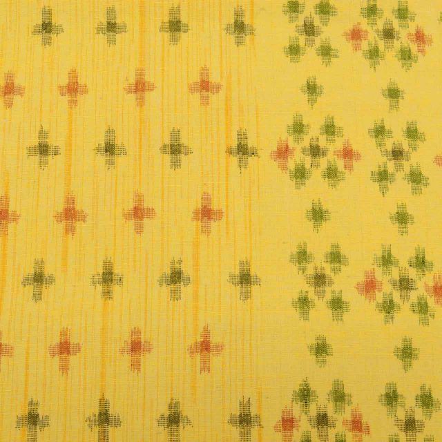 中古】 リサイクル 袋帯 正絹 未仕立て 黄色系 絣文様 紬地 全通柄