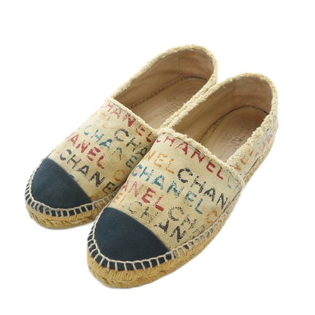 シャネル CHANEL エスパドリーユシューズ 37 23.5cm ベージュ ネイビー