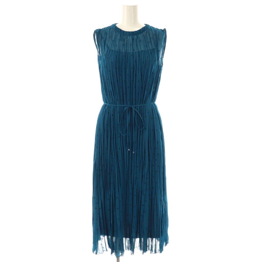 アナイ ANAYI ドットシシュウプリーツワンピース 34 スモークブルー 青