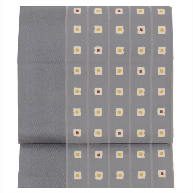 九寸名古屋帯　正絹　ベージュ地に横縞 九寸名古屋帯 正絹 ベージュ地に横縞