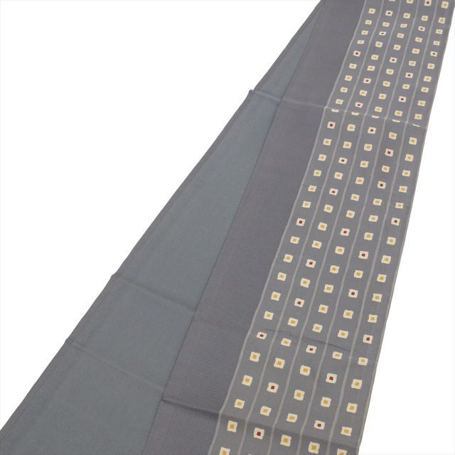 中古】 名古屋帯 正絹 九寸 仕立て上がり リサイクル グレー色系 縞