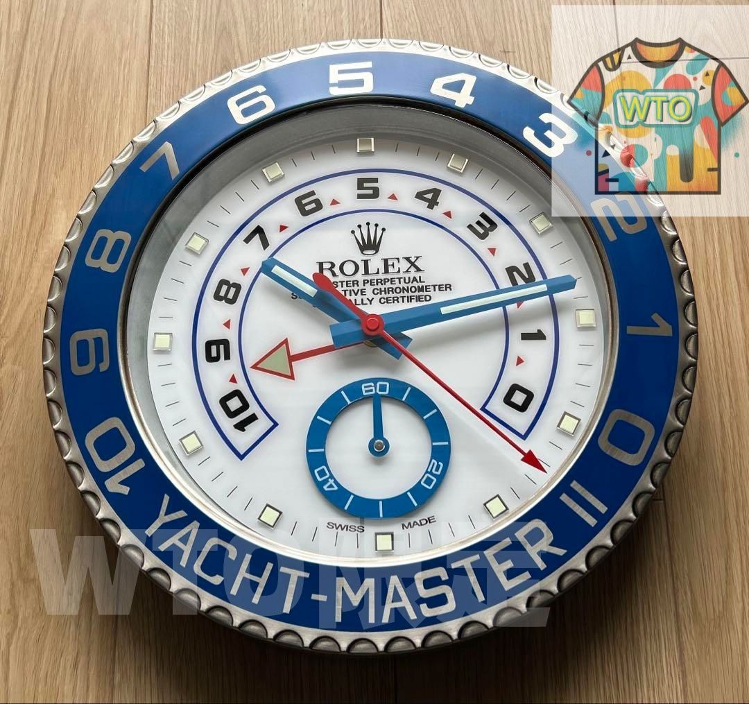 海外販促用ROLEX 掛け時計 ヨットマスター  シルバー/ブルーベゼル-WTO