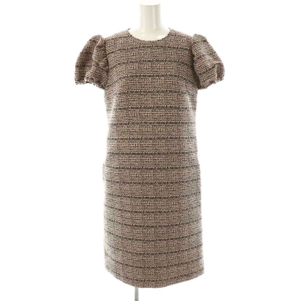 ルネ Rene × TISSUE ツイードワンピース ひざ丈 半袖 36 ピンク