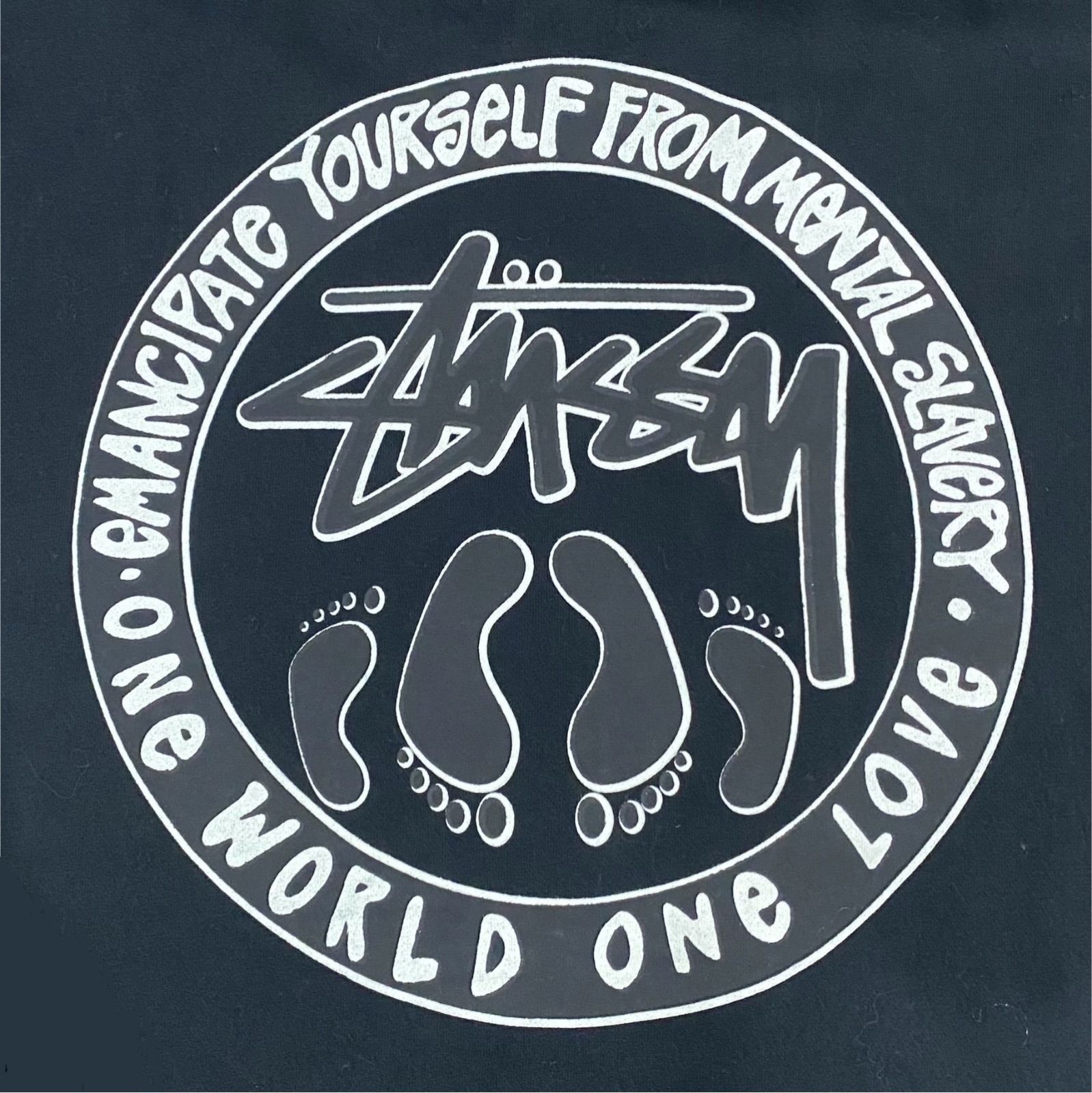 良品 OLD STUSSY 90s 白タグ USA製 L 黒 メッセージ レゲエ スウェット