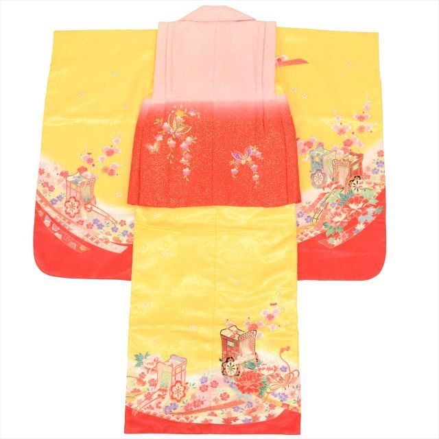 中古】 七五三 女の子 3歳 3点セット 着物 被布 長襦袢 化繊 仕立て
