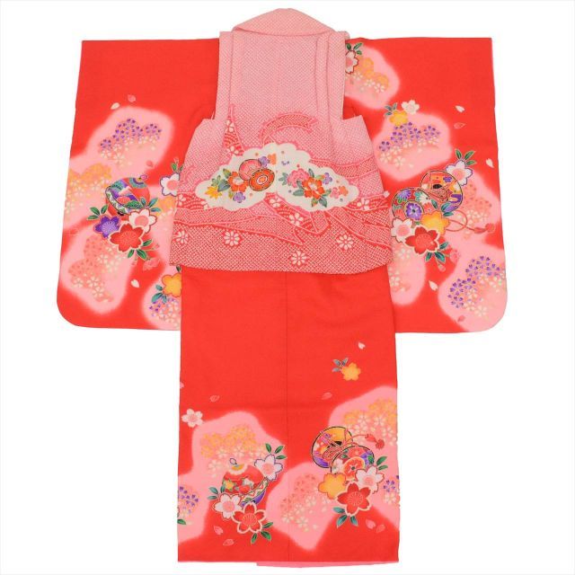 七五三 3歳 ＊ アンティーク 着物 ＊ 被布・長襦袢セット 中古】 七五三 女の子 3歳 3点セット 着物 被布 長襦袢 化繊 仕立て