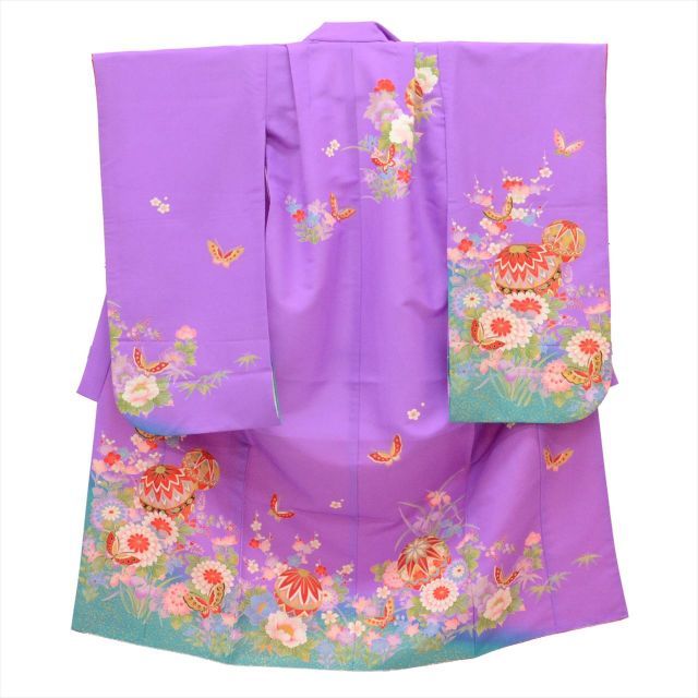 中古】 七五三 女の子 7才 3点セット 化繊 着物 帯 長襦袢 重ね衿付き