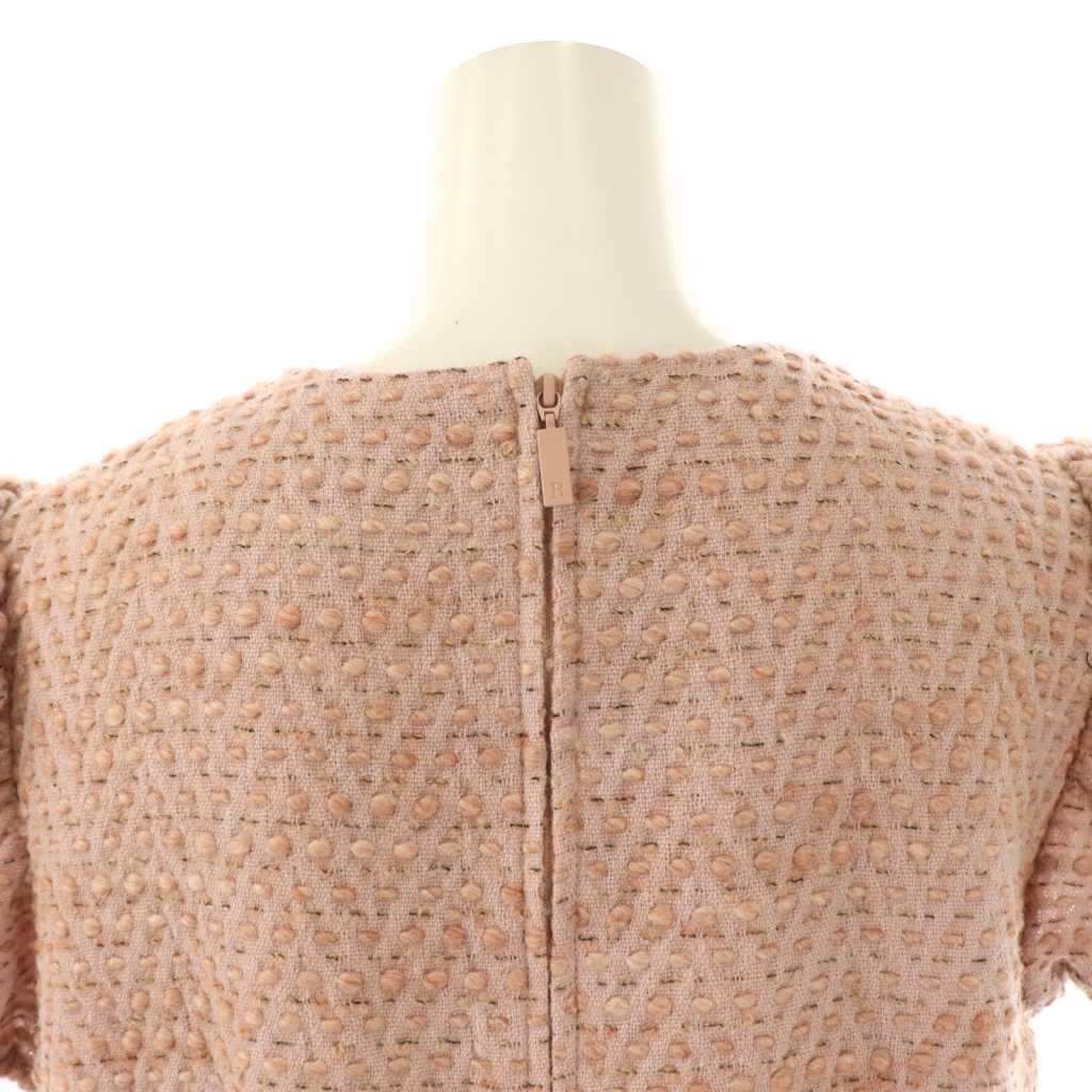 ルネ Rene × TISSUE ツイードワンピース 半袖 ひざ丈 リネン混 36