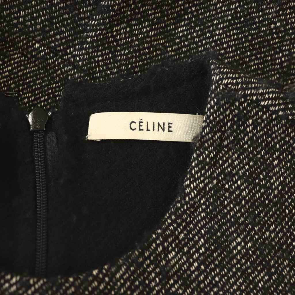 セリーヌ CELINE フィービー期ウールリネン混ロングスリーブワンピース
