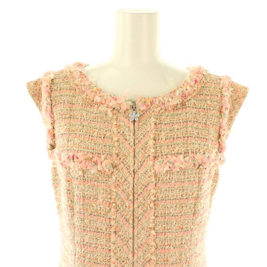 ルネ Rene フロントジップツイードワンピース ×TISSUE 34 ピンク