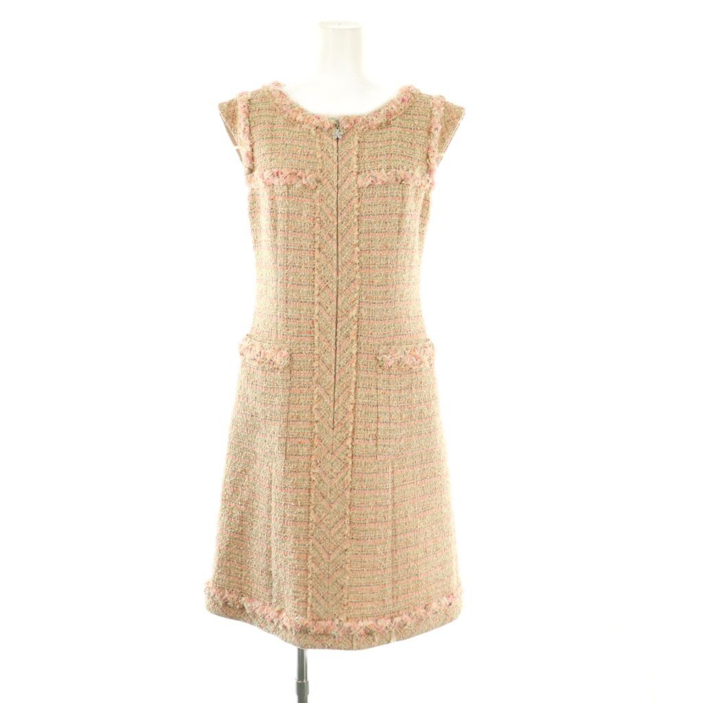 Rene ワンピース ルネ Rene フロントジップツイードワンピース ×TISSUE 34 ピンク