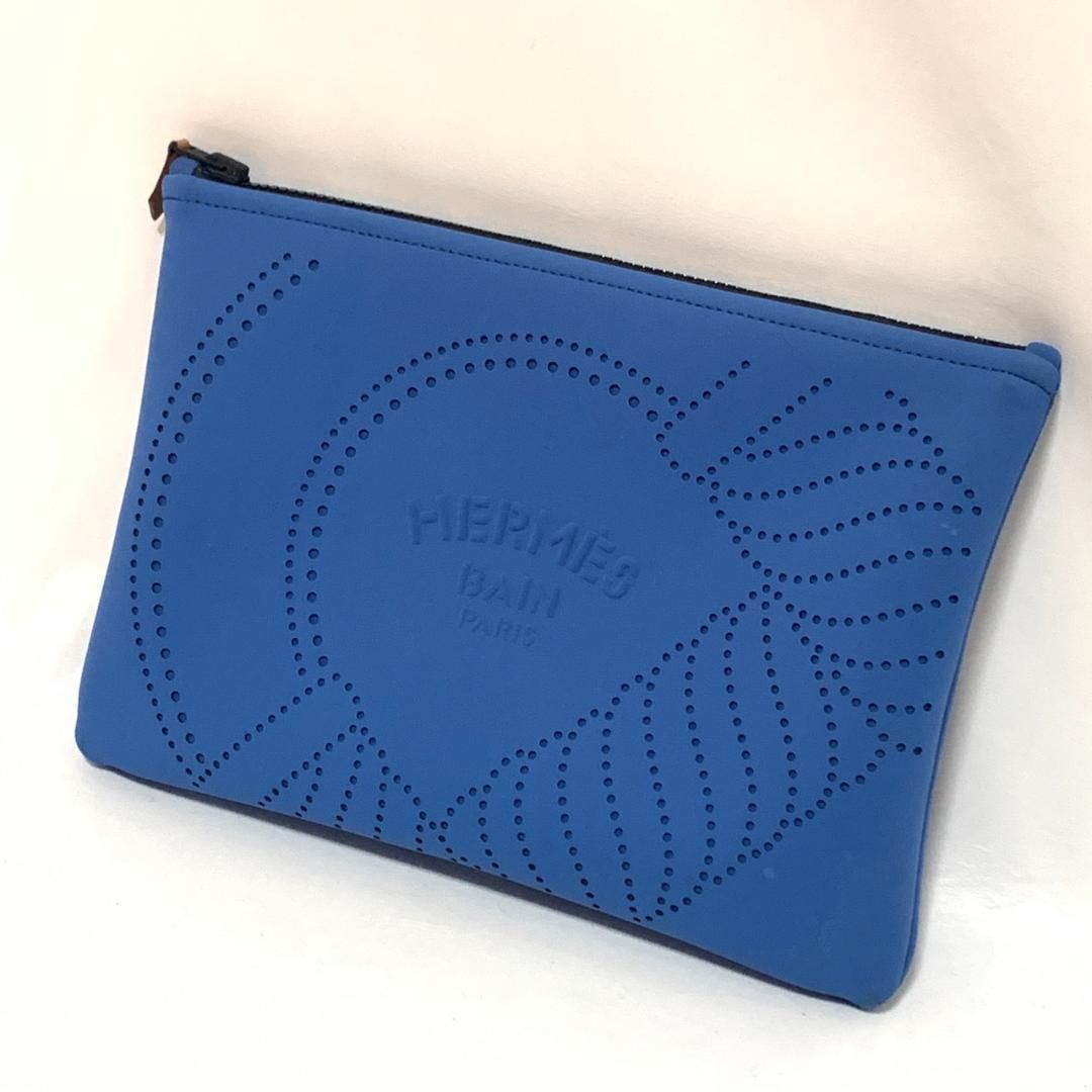エルメス トゥルース フラットPMネオバン ポリアミド ポーチ ブルー