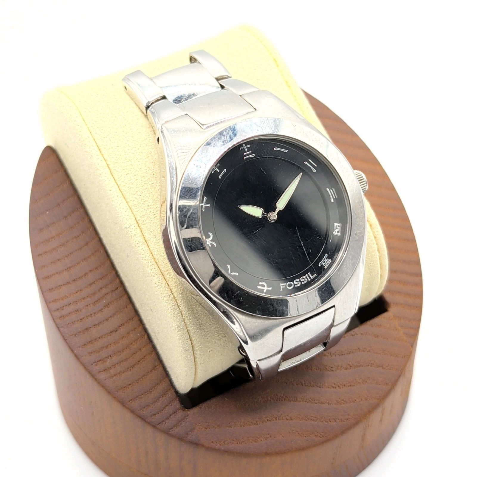 FOSSIL BIG TIC BG-1055 Watch QZ Round Silver Black dial Y2K 00S