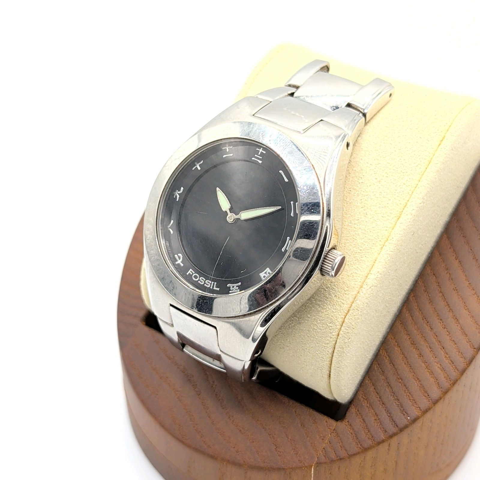 FOSSIL BIG TIC BG-1055 Watch QZ Round Silver Black dial Y2K 00S 