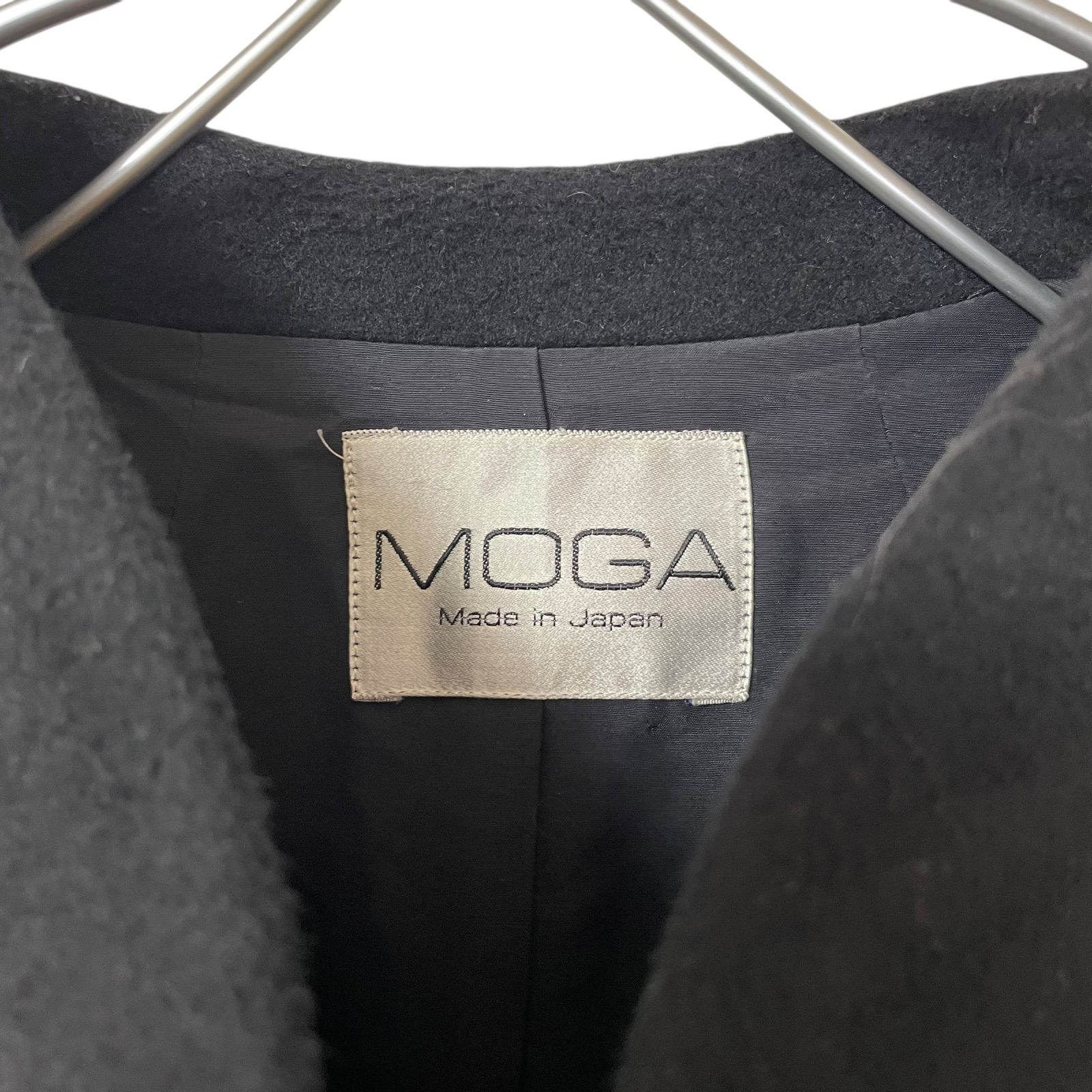 Z1595【美品】MOGA モガ ノーカラーロングコート カシミヤ混 ブラック
