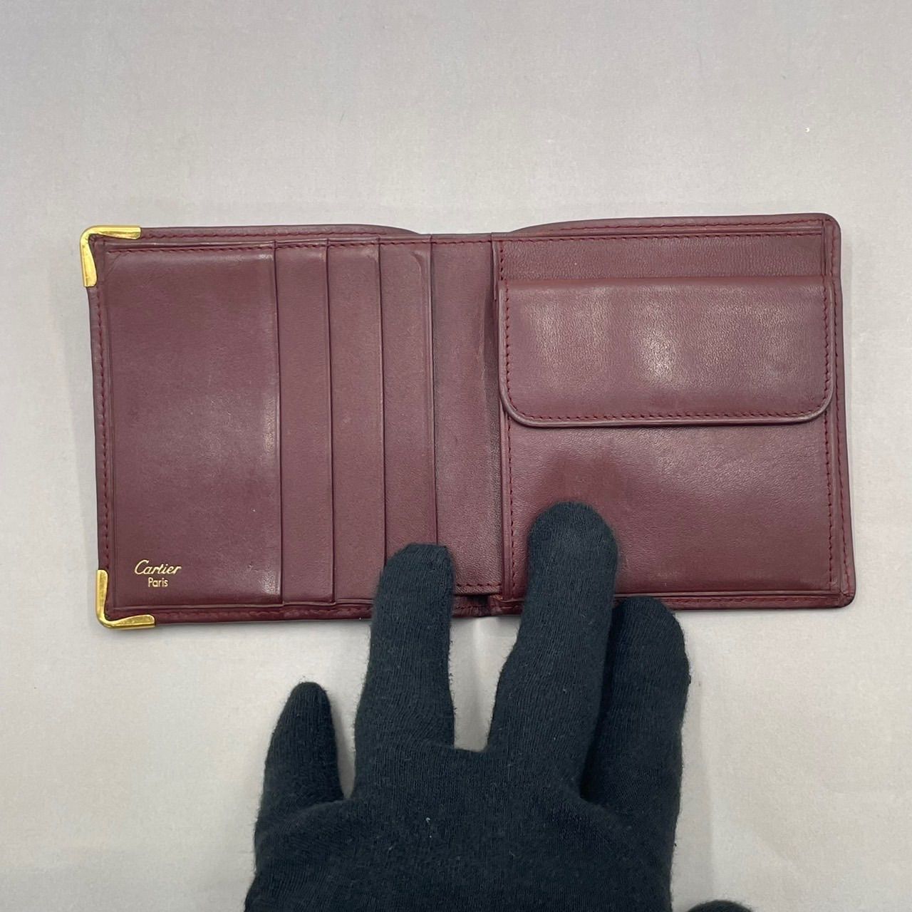 美品 Cartier カルティエ 二つ折り財布 ミニウォレット マストライン