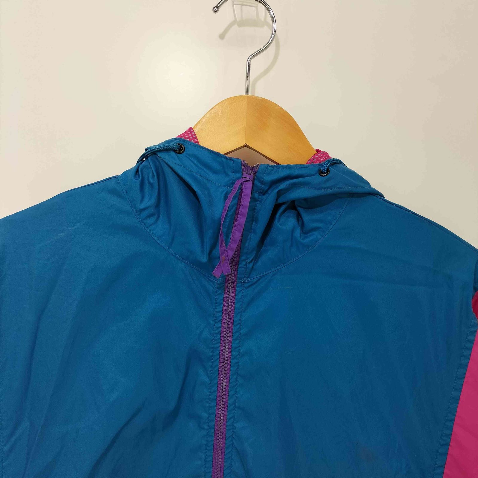 名作90sコロンビアアノラックパーカー白タグハーフボタンドローコード短丈ネイビー 名作90sコロンビアアノラックパーカー白タグハーフボタンドローコード