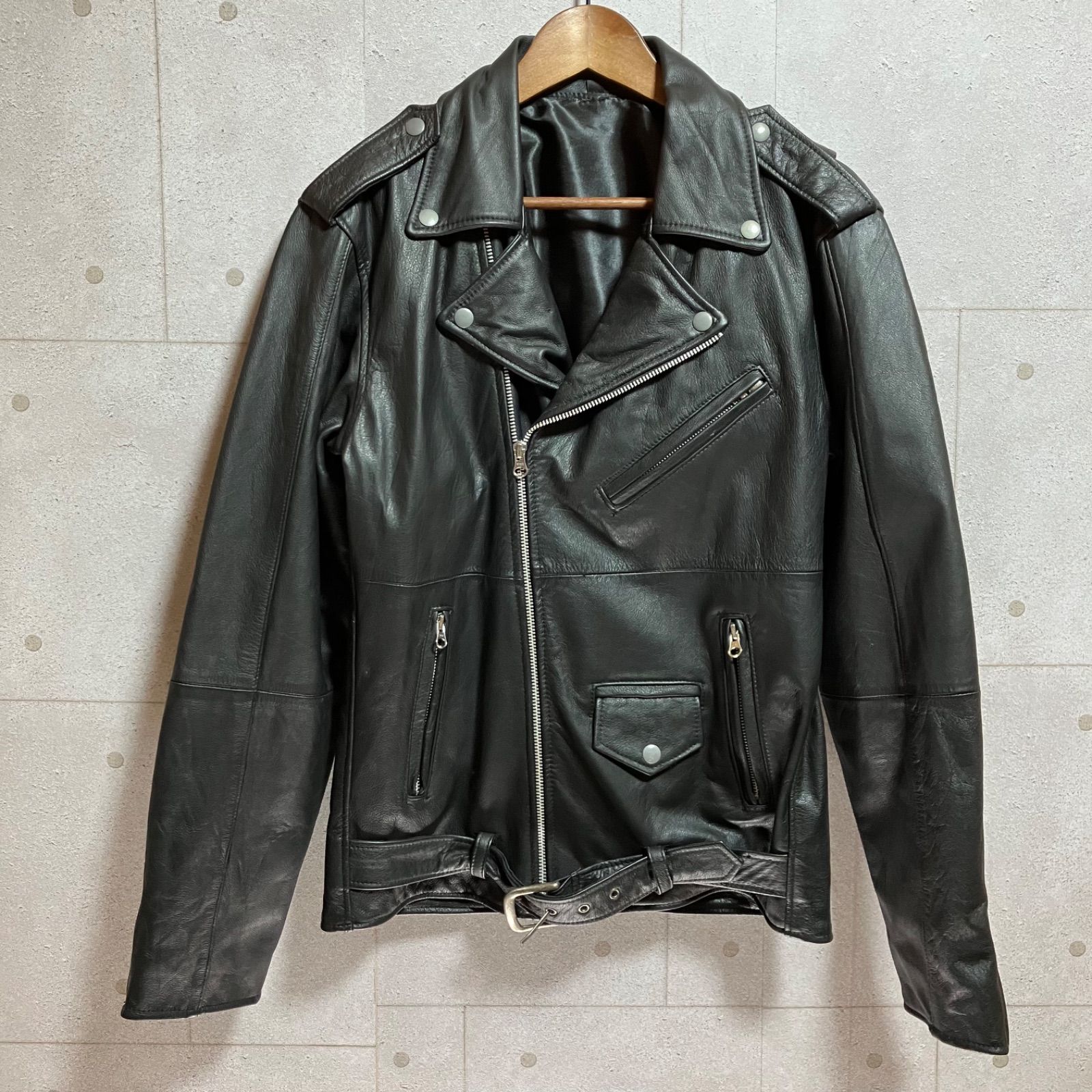 リアルレザー 小売 ダブルライダースジャケット ブラック リアルレザー
