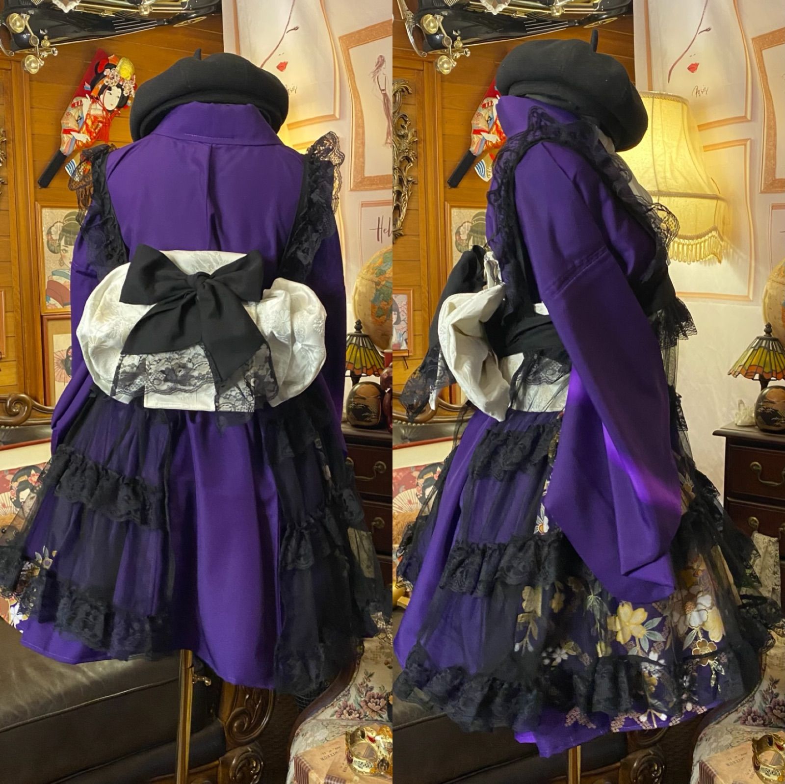 付け下げ着物 ミニ丈 ワンピース ドレス 和ロリ 2部式作り帯 京袋帯 