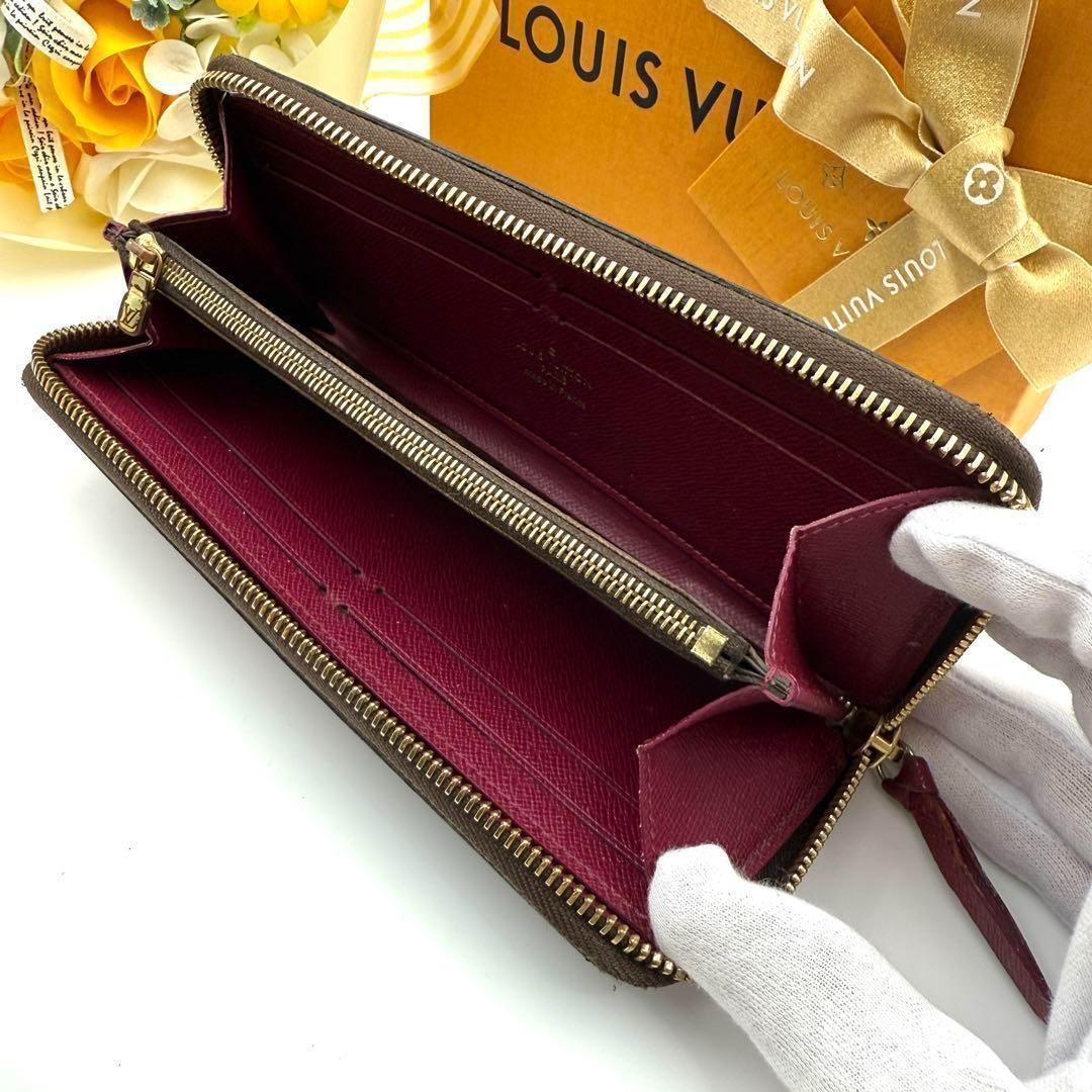 鑑定書付】ルイヴィトン クレマンス モノグラム 長財布 フューシャ 美