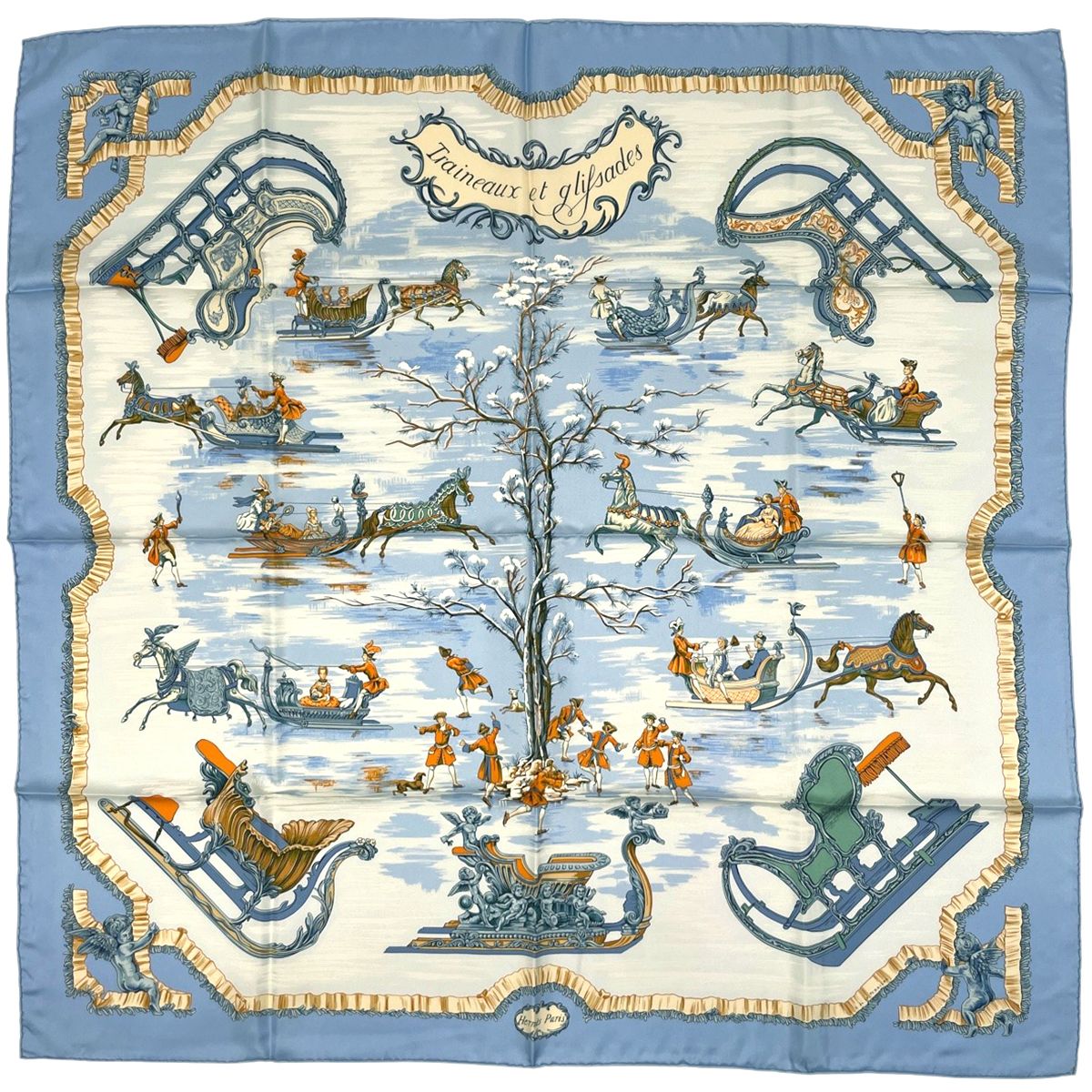 エルメス HERMES カレ90 Traineaux et glifsades ソリとスケート