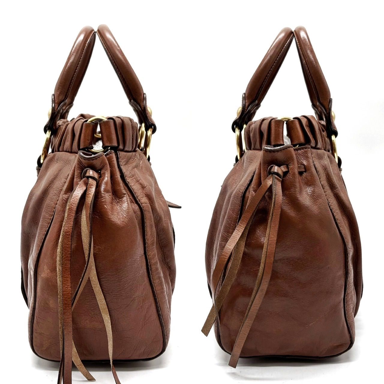 バッグ miu miu vitello lux 2way bag dark brown ✨良品✨ miu miu vitello lux 2way bag dark brown ミュウミュウ