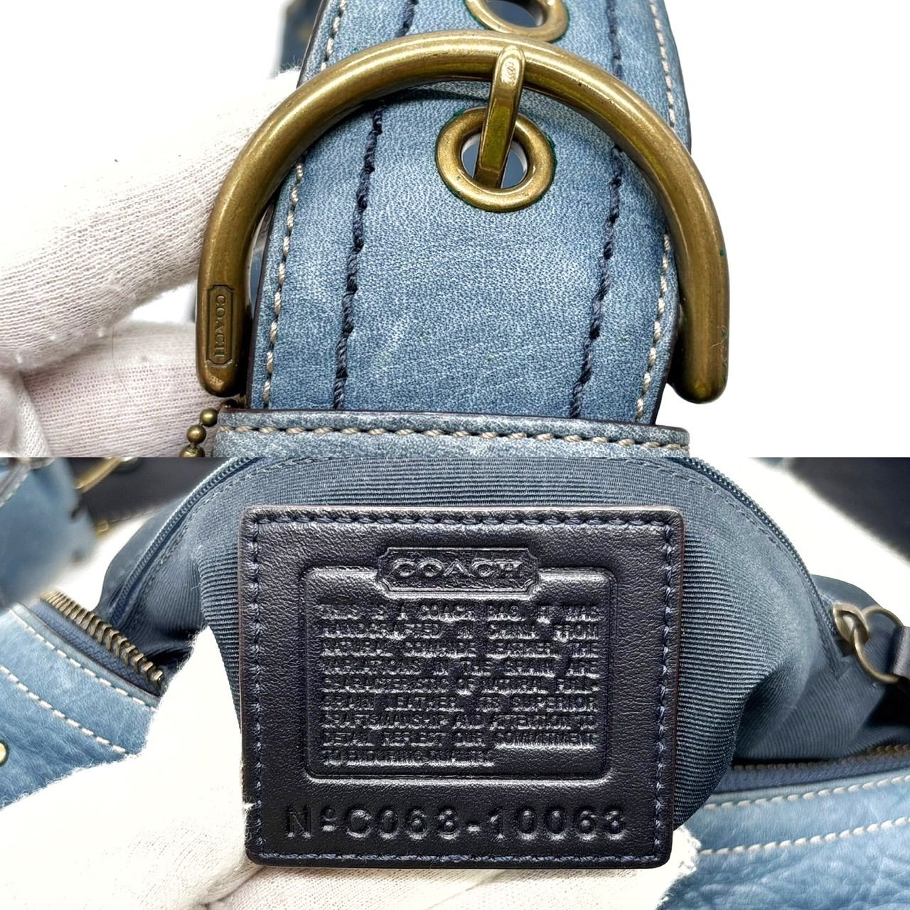 良品】 Coach Blue Leather Studs Hobo Bag コーチ ワンショルダー 