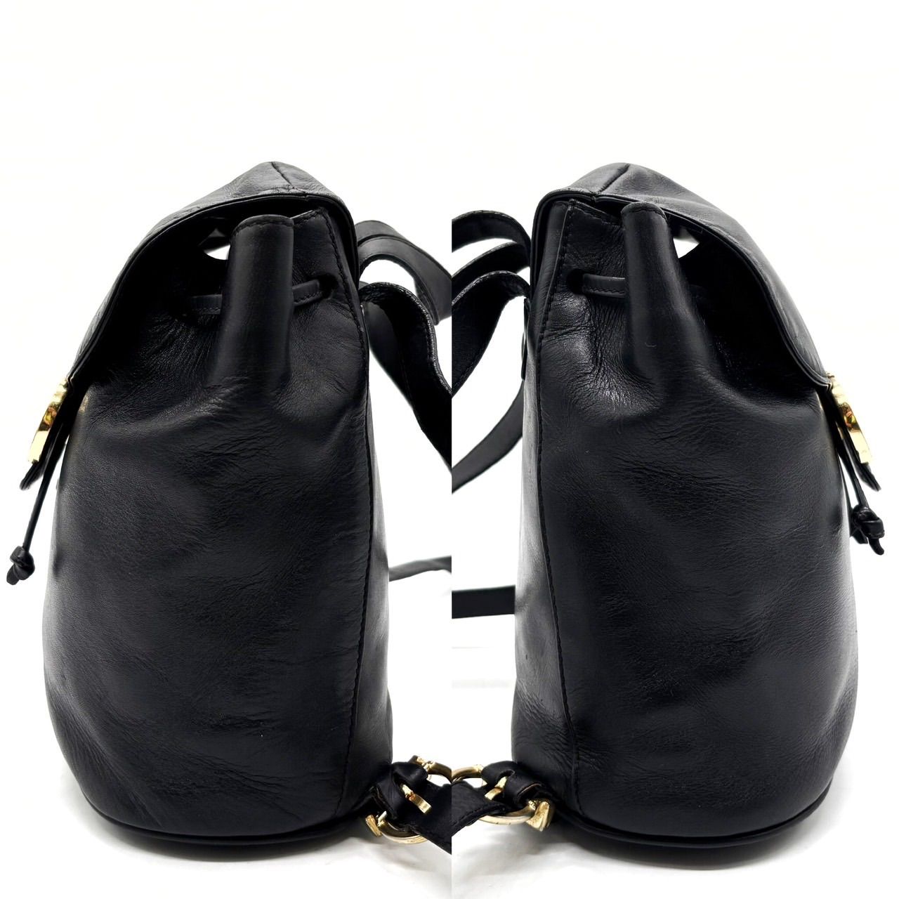 Salvatore Ferragamo Gancini Black Leather Gold Studded Mini Backpack Salvatore Ferragamo Black Leather Unisex Backpack Gancini  main image 3