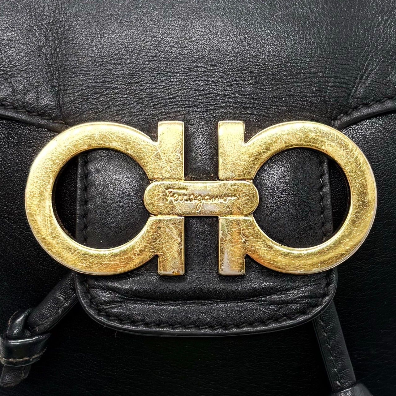 Salvatore Ferragamo Black Leather Unisex Backpack Gancini 