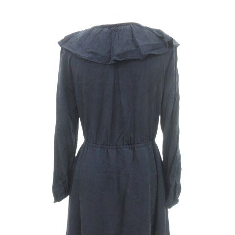 新品SHIPSネイビー フリル付き長袖ワンピース シップス SHIPS フリル襟 ワンピース 長袖 ロング丈 F 紺 ネイビー