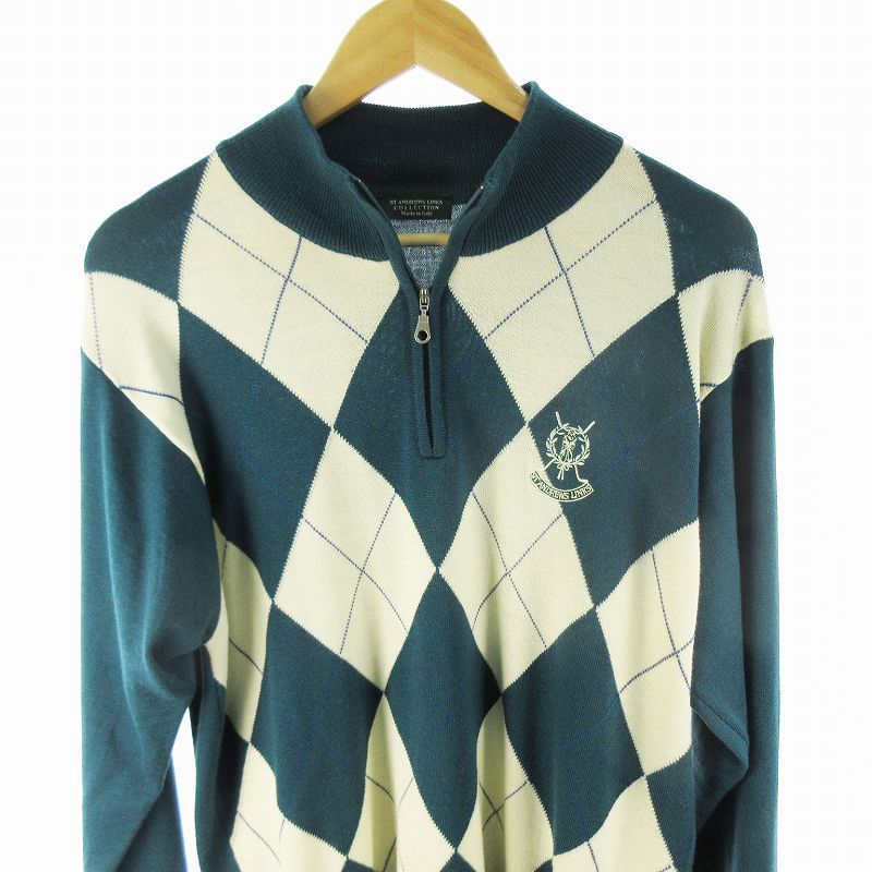 みかん　セントアンドリュース　ホワイト ジップアップ ニット M 14Gロゴジャガードフルジップニット (WOMENS) | St ANDREWS（セント