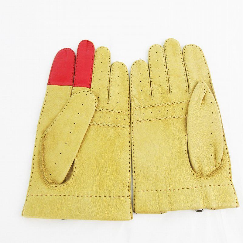 ポールスミス PAUL SMITH グローブ 手袋 鹿革 レザー ベージュ レッド  