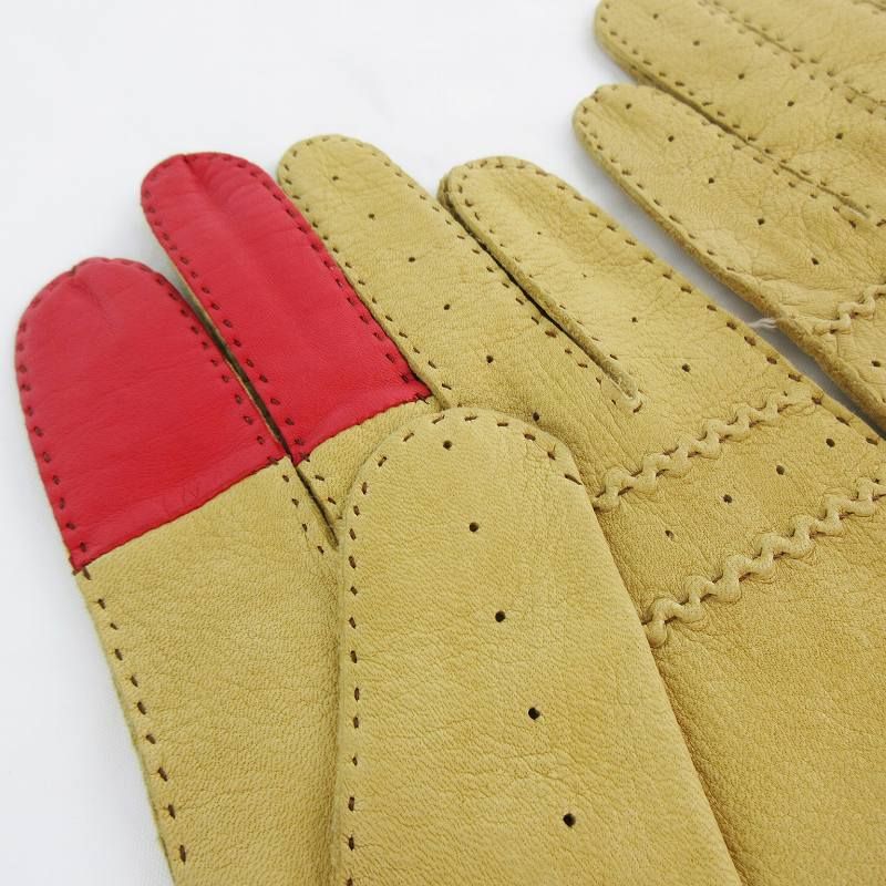 ポールスミス PAUL SMITH グローブ 手袋 鹿革 レザー ベージュ レッド  