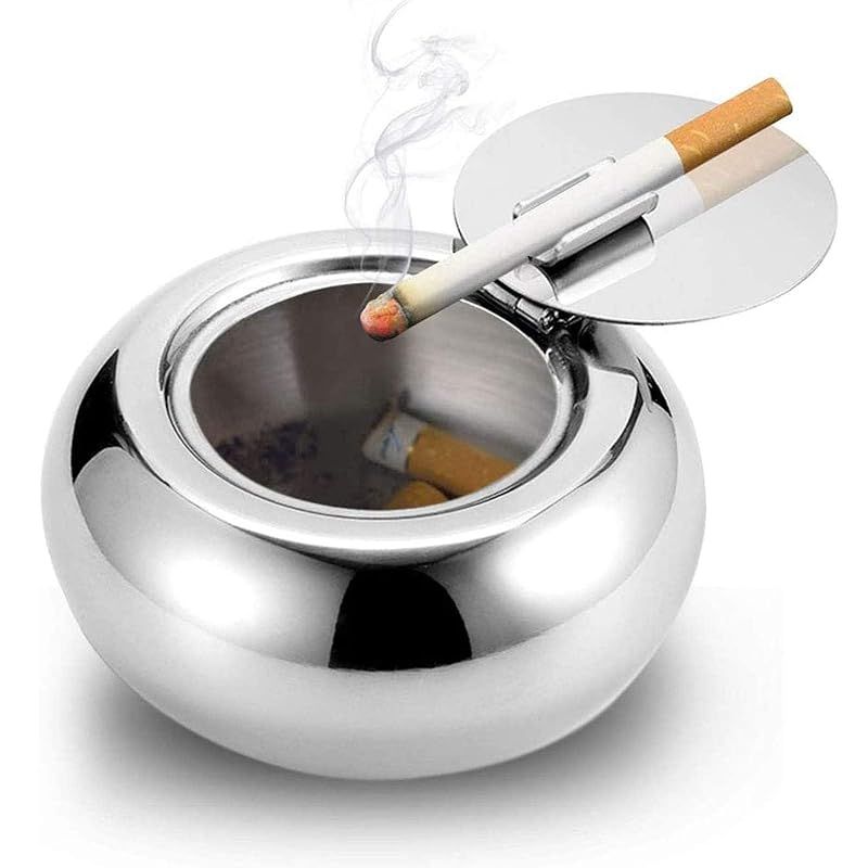 Hwooo 灰皿 ふた付き ステンレス 卓上灰皿 大容量 密閉性あり 滑り止