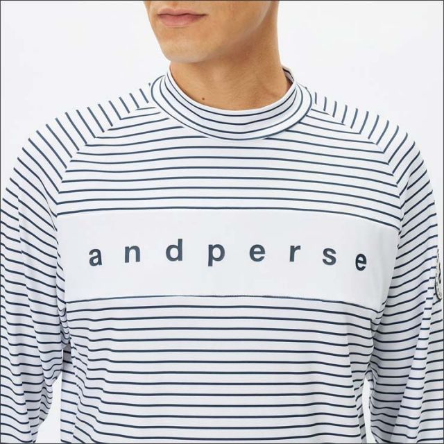 アンパスィ and per se スムース ボーダー モックネック 長袖シャツ