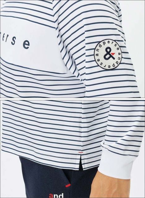 アンパスィ and per se スムース ボーダー モックネック 長袖シャツ ゴルフウェア メンズ M-L AMS9204X5 アンパスィ and per se スムース ボーダー モックネック 長袖シャツ