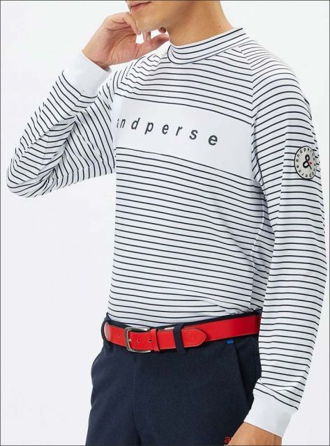 アンパスィ and per se スムース ボーダー モックネック 長袖シャツ ゴルフウェア メンズ M-L AMS9204X5 アンパスィ and per se スムース ボーダー モックネック 長袖シャツ