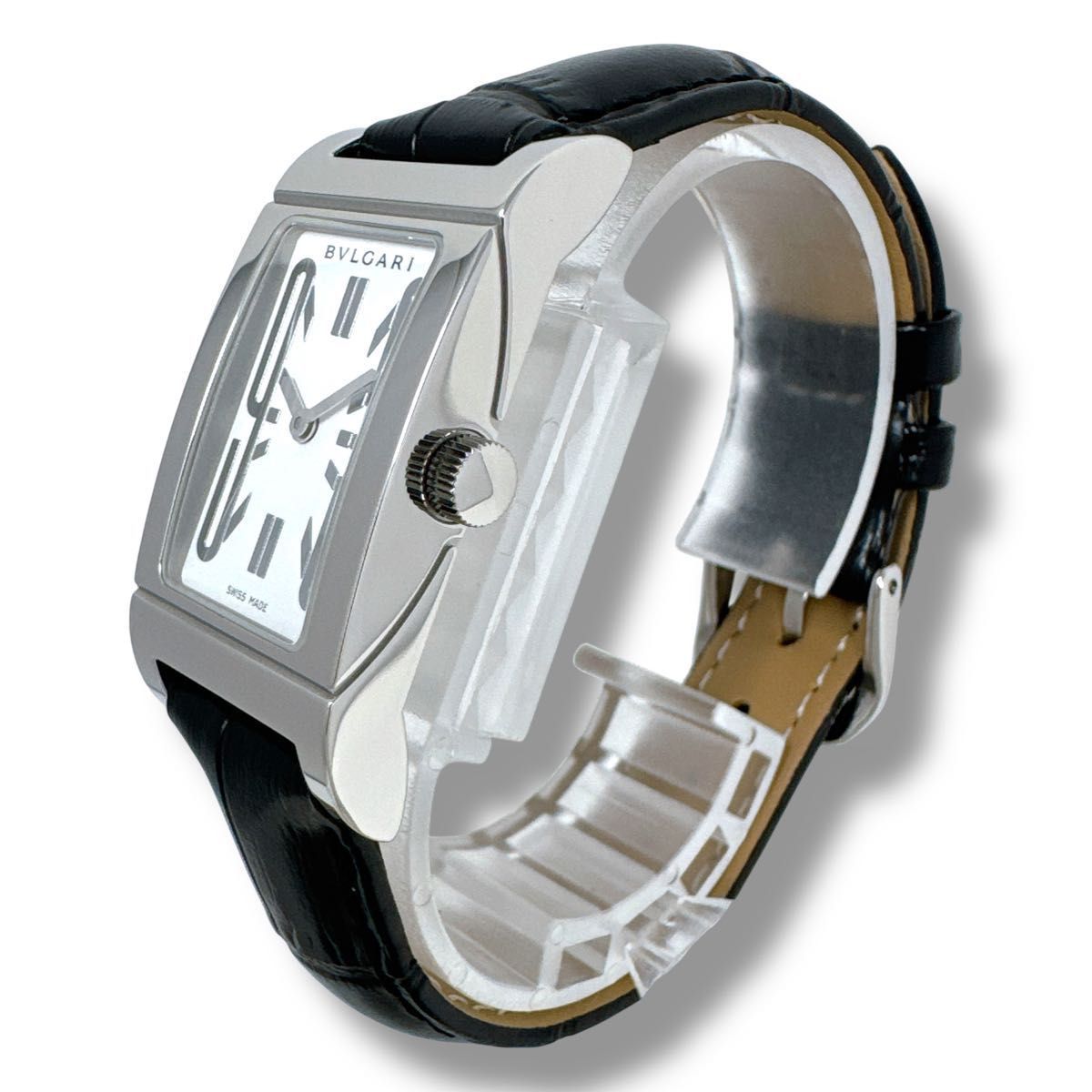 ブルガリ レッタンゴロ RT39S ホワイト レディース 時計 ブランド 美品 ブルガリ レッタンゴロ RT39S レザー ホワイト レディース 時計