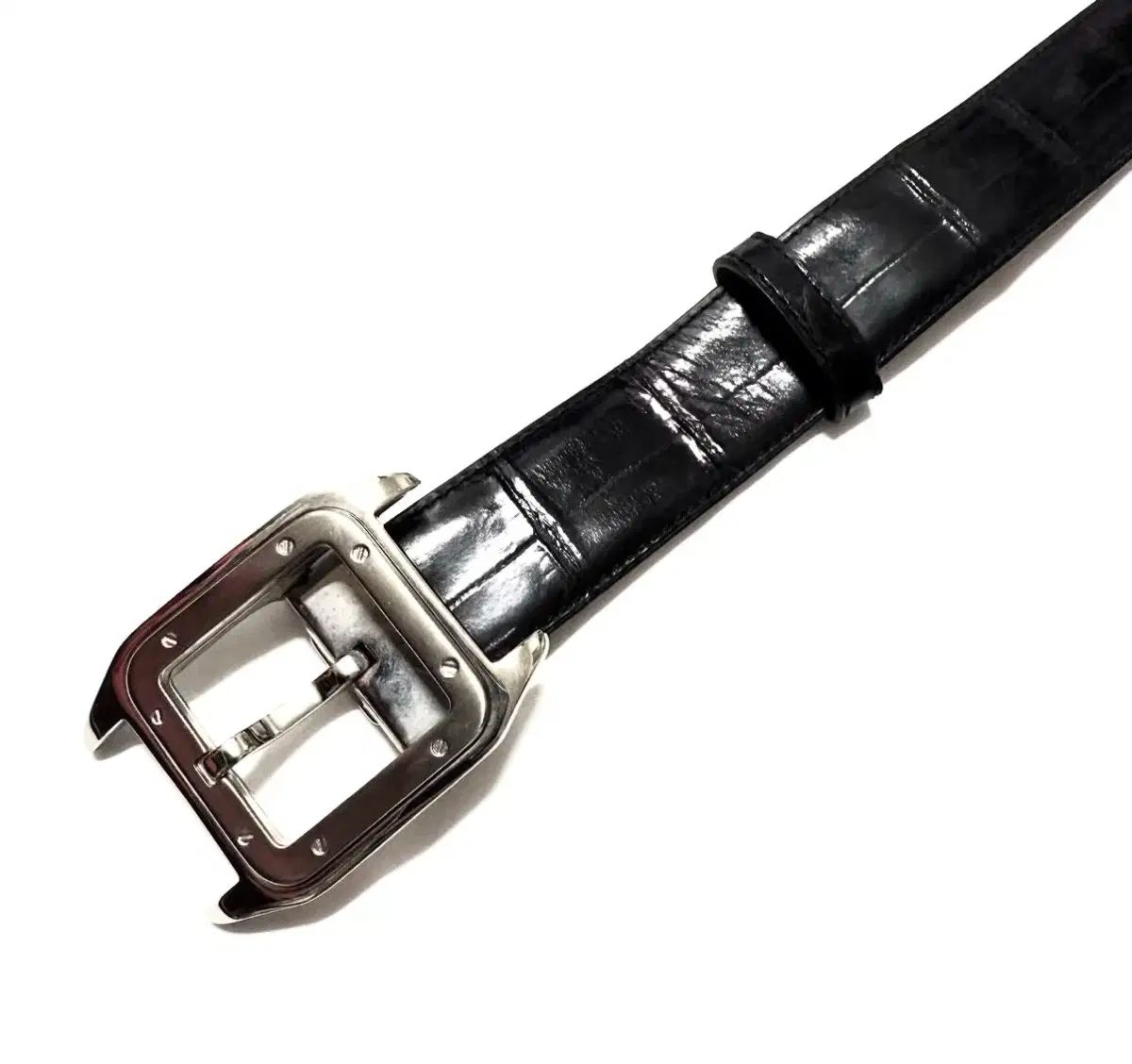 未使用 カルティエ サントスMM 純正クロコダイルベルト カルティエ サントス 100 ウォッチ用ブラック フレンチ クロコダイル