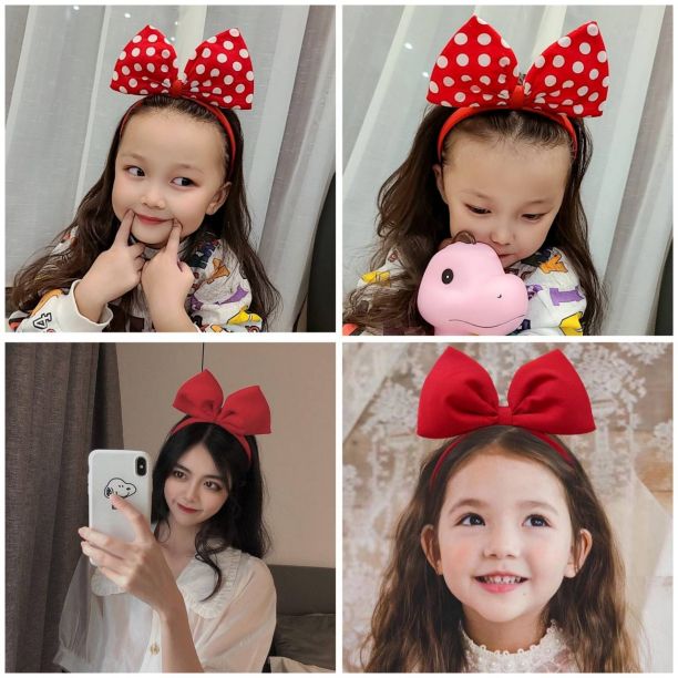 ビックリボン カチューシャ 2個セット レッド ドット 水玉