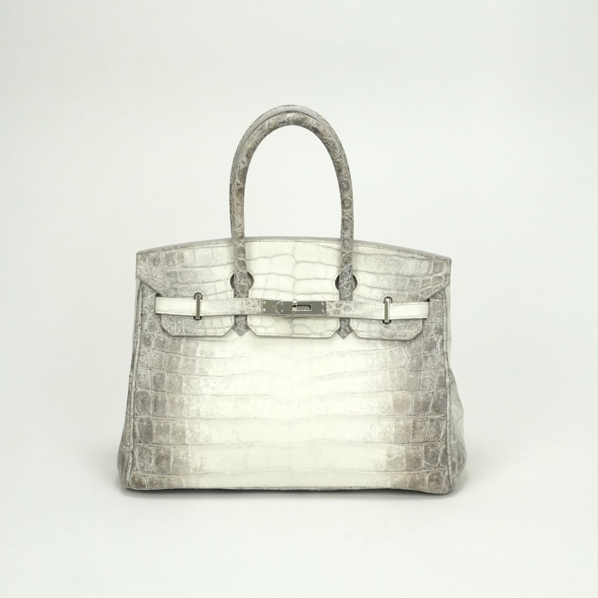 シルバー クロコダイル風 ハンドバッグ バッグ トートバッグ ヒマラヤ クロコダイル ホワイト系 白 シルバー