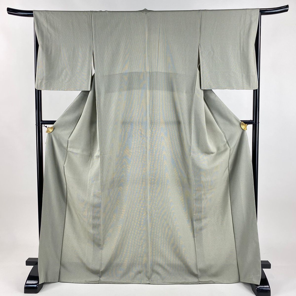 江戸小紋 身丈171cm 裄丈66cm M 袷 角通し 灰緑 正絹 名品 【】