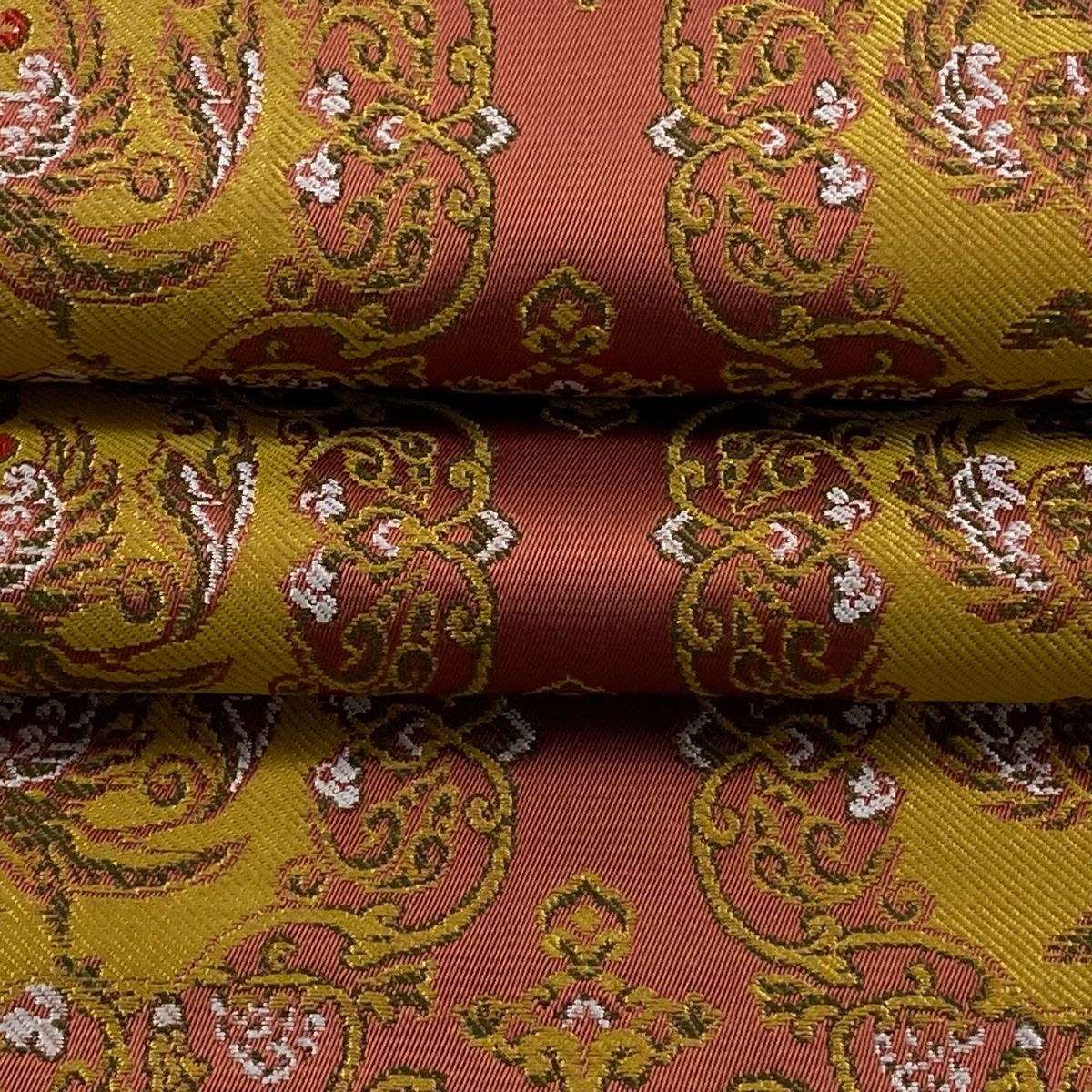 美品】 袋帯 逸品 龍村晋 落款 御軾鳳凰文 赤茶 全通 正絹 【中古