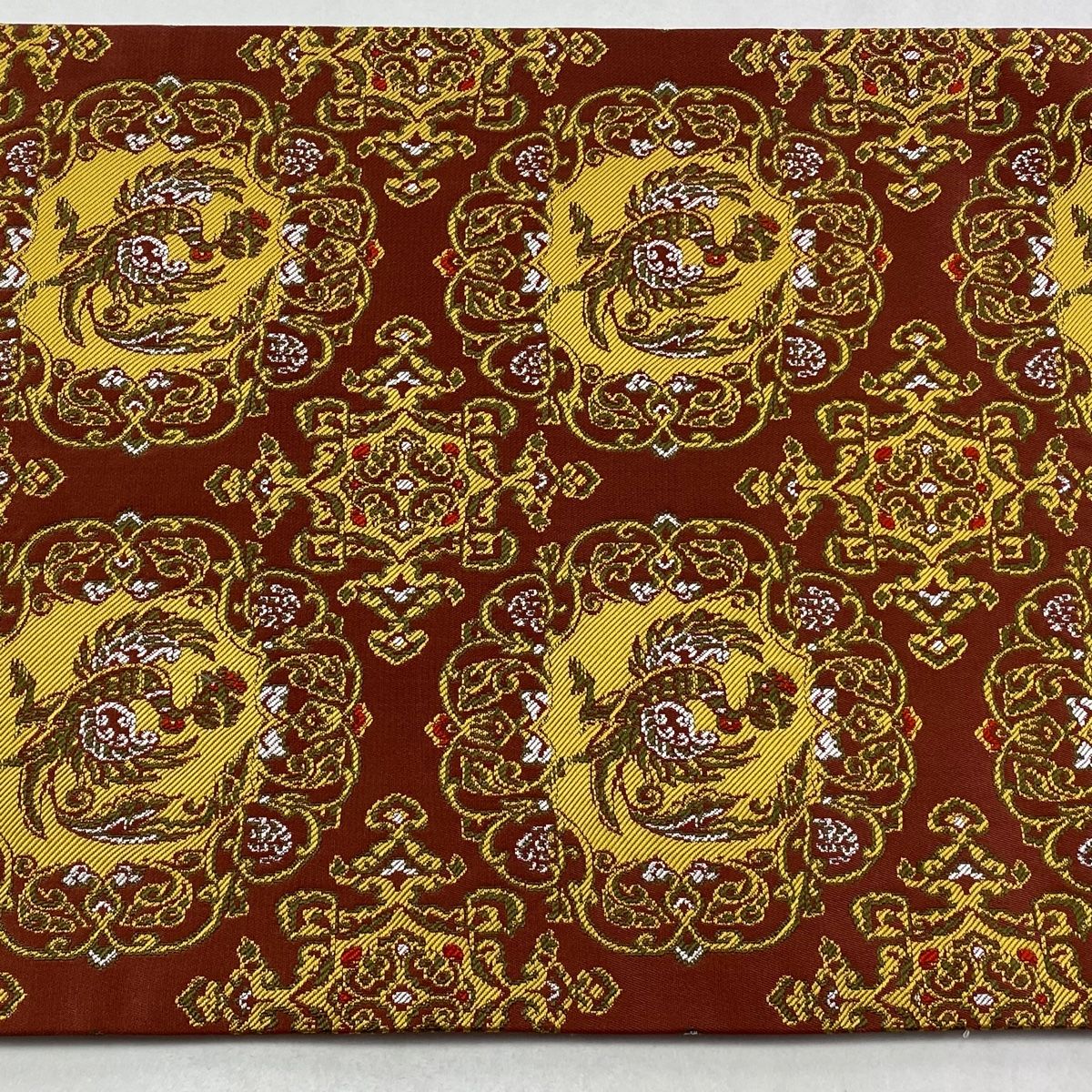 大幅値下げ　龍村晋 逸品　正絹　全通織袋帯　　【帯芯入り】 美品】 袋帯 逸品 龍村晋 落款 御軾鳳凰文 赤茶 全通 正絹 【中古